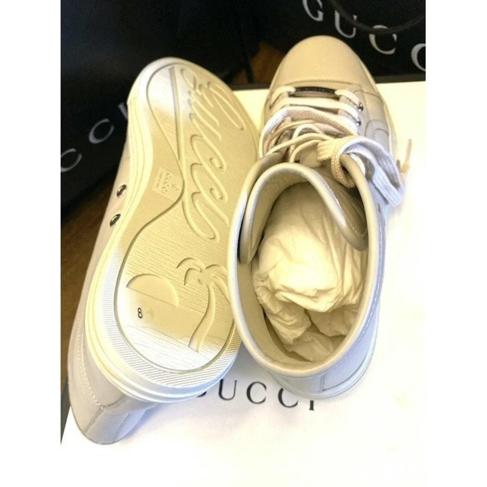 Gucci Men's High-Top Sneakers Light Gray‎ Leather Gucci Logo US 5.5